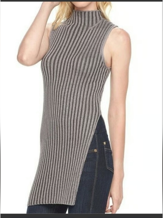 Express Tops - Express Gray Ribbed Mock Neck Sleeveless Tunic Top 16 p2p